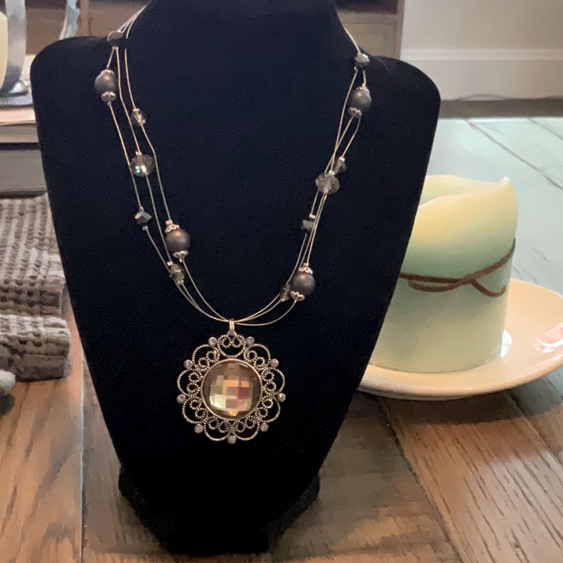Handmade 3 Strand Necklace With Statement Pendant